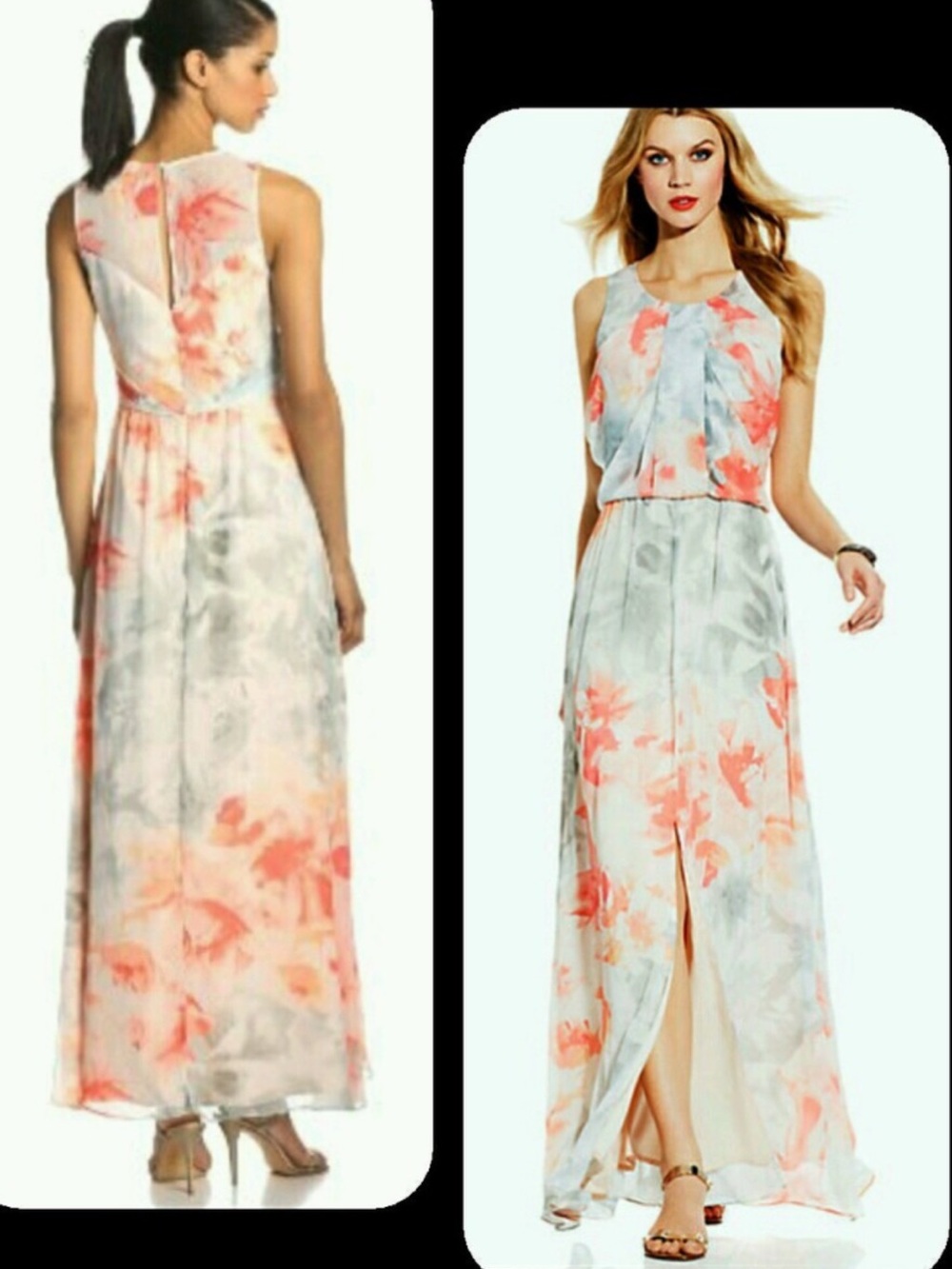 Vince Camuto Sleeveless Coral Floral Maxi Dress size 2